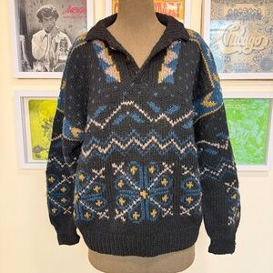 🧶 Vintage 80s Nordic Quarter-Button Knit Sweater 🧶